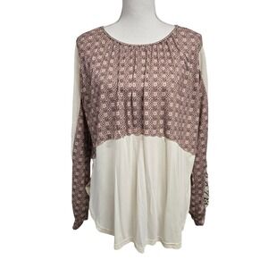 Gimmicks by BKE Mixed Media‎ Embroidered Mesh Sleeve Blouse Top Size M BOHO